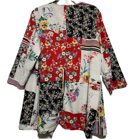 Maree Pour Toi Floral Patchwork Blazer Jacket Mixed Media Boho Artsy - Picture 2 of 5